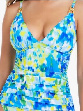 New! Bleu by Rod Beattie Womens Life's A Beach Shirred Tankini Top, Size 14